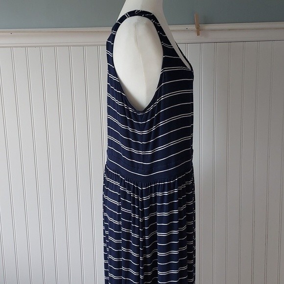 BEACHLUNCHLOUNGE XL Navy Blue White Stripe Sleeveless Maxi Dress‎ Nautical - Picture 3 of 8